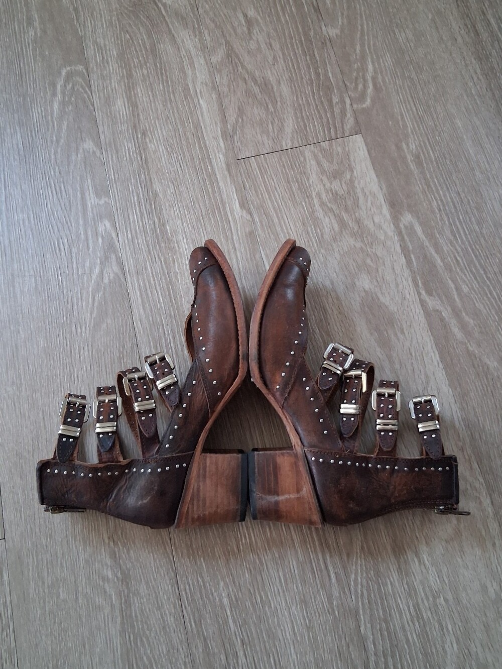 Freebird By Steven Felicity Brown Strappy Studded Leather Boots - Picture 12 of 15